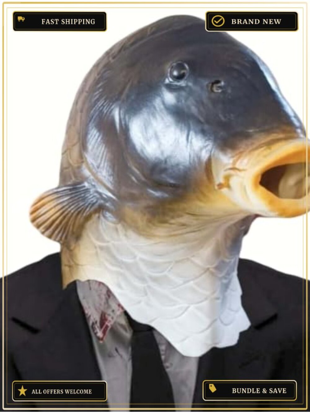 Fish Mask for Adults Latex Full Head Funny Halloween Costume